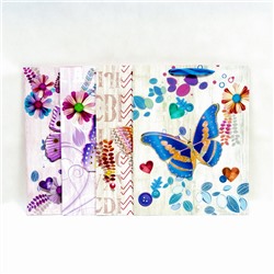 Пакет подарочный Бабочка (3D,блестки) 31.5*40*12см 4 цвета (12 в упак) WB-452-L