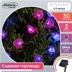 Гирлянда «Нить» 4.5 м с насадками «Сердца», IP44, тёмная нить, 30 LED, свечение синее/фиолетовое/розовое, 2 режима, солнечная батарея