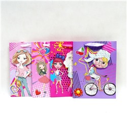 Пакет подарочный Girls (3D,блестки) 18*24*8.5см 4 вида (12 в упак) WB-699-S