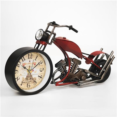 Часы настольные "Ретро мотоцикл", плавный ход, d-9.5 см, 18 х 29.5 см