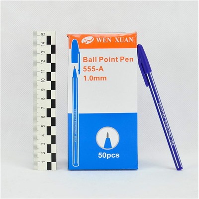 Ручка шариковая синяя, синий полосатый корпус арт.555A. 1\50.
