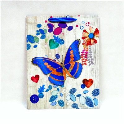 Пакет подарочный Бабочка (3D,блестки) 31.5*40*12см 4 цвета (12 в упак) WB-452-L