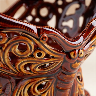 Конфетница "Бабочка", коричневая, сквозная резка, керамика, 22 см