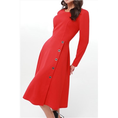 Платье красное с декоративными пуговицами