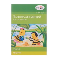 Пластилин мягкий (восковой) 16 цветов 196 г Гамма "Пчелка", со стеком, картонная упаковка 280030Н