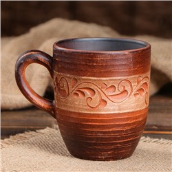 Чашка "Чайная", роспись ангобом, красная глина, 0.35 л