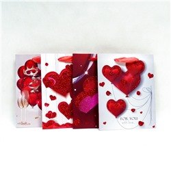 Пакет подарочный Сердечки (блестки) 18*23*10см 4 вида (12 в упаковке) ML-S-7009