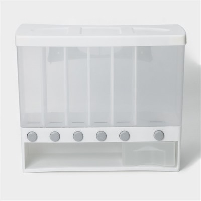 Контайнер - дозатор для хранения сыпучих, 6 ячеек, 39×14,5×32 см, цвет белый