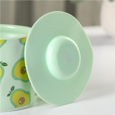Кружка керамическая с силиконовой крышкой Доляна «Авокадо», 350 мл, цвет зелёный