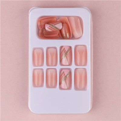 Накладные ногти «Геометрия», 24 шт, клеевые пластины, форма квадрат, цвет розовый/золостистый