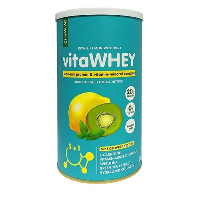 Коктейль витаминно-минеральный Киви, лимон и мята VitaWhey Kiwi & lemon with mint  Chikalab 462 гр.