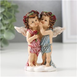 Сувенир полистоун "Два ангела в веночках с розами секретничают" 9х8,5х3,5 см