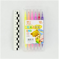 Фломастеры двусторонние (line+кисть). 12цв. Color Pen, вентилируемый колпачок No:1999-12