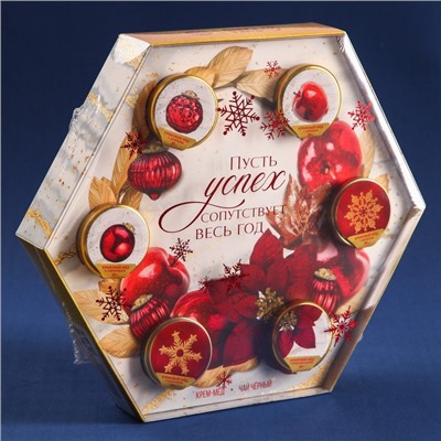 Подарочный набор «Новогодняя роскошь»: чай чёрный 50 г., крем-мёд 6 шт. x 30 г.
