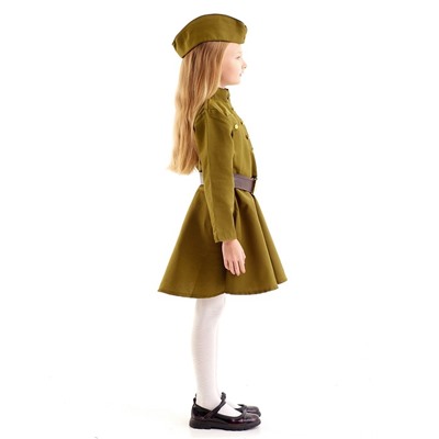 Платье военное для девочки люкс , пилотка, ремень, 8-10 лет, рост 140-152см