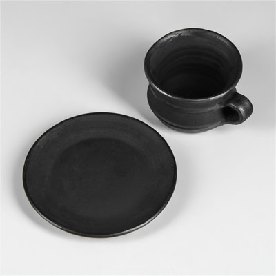 Чашка с блюдцем "Чёрная керамика дымленая" микс 0,1 л