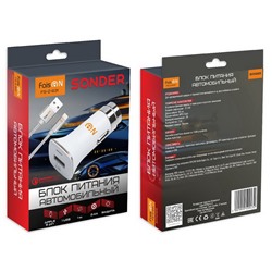 Адаптер автомобильный FaisON FS-Z-631 USB+кабель 8 pin цв.белый(2400mA)