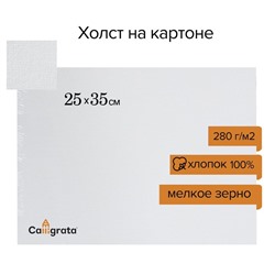 Холст на картоне Calligrata, хлопок 100%, 25 х 35 см, 3 мм, акриловый грунт, мелкое зерно, 280 г/м2