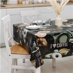 Клеёнка на стол на тканевой основе Доляна «Я люблю кофе», рулон 20 метров, ширина 137 см, толщина 0,22 мм, цвет чёрный