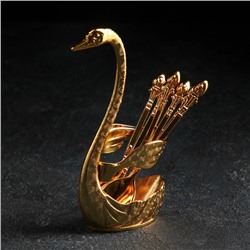 Набор ложек на подставке Swan, 6 шт, 7,5×5×15 см, цвет золото