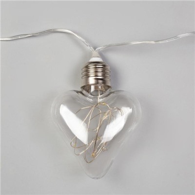 Гирлянда «Нить» 3 м с насадками «Лампочки сердца», IP20, прозрачная нить, 80 LED, свечение белое, 8 режимов, 220 В