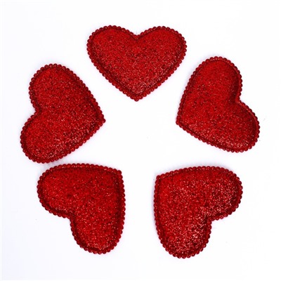 Сердечки декоративные, набор 5 шт., размер 1 шт: 5,3 × 5 см, цвет красный