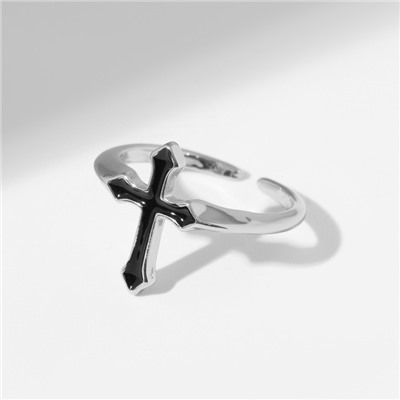Кольцо "Крест" готика, цвет чёрный в серебре, безразмерное