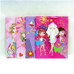 Пакет подарочный Girls (3D,блестки) 31,3*40*12см 4 вида (12 в упак) WB-699-L
