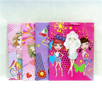 Пакет подарочный Girls (3D,блестки) 31,3*40*12см 4 вида (12 в упак) WB-699-L