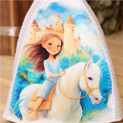 Шапка для бани с детским принтом "Девочка на коне"