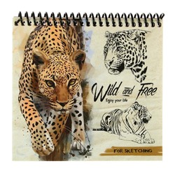 Скетчбук А6, 40 листов на гребне «Дикий леопард», жёсткая подложка, обложка мелованный картон, блок 100 г/м2