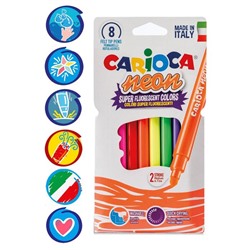 Фломастеры 8 цветов Carioca "Neon" неоновая палитра, смываемые,  картон, европодвес