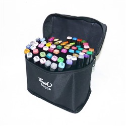 Скетч-маркеры двусторонние, кистевой и скошенный. Набор  60цветов (в тканевой сумке-пенале)