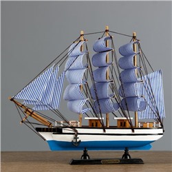 Корабль "Чесма" трехмачтовый сине-белые папруса, 34*7*32см