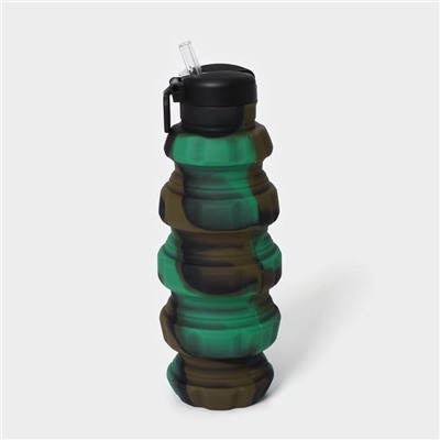 Бутылка складная Доляна «Милитари», 500 мл, 7×21 см, цвет зелёный