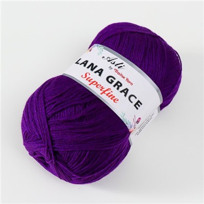 Пряжа "Lana Grace Superfine" 25% шерсть мериноса, 75% акрил 610м/100гр (0266, фиолетовый)