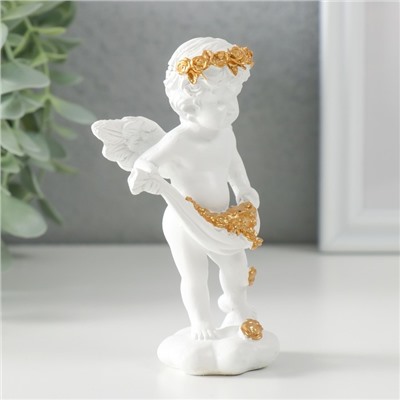 Сувенир полистоун "Белоснежный ангел рассыпает золотые розочки" 6,5х4х11 см