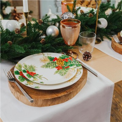 Тарелка фарфоровая обеденная Доляна «Рождество», d=25,5 см