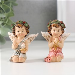 Сувенир полистоун "Ангел с веночком со свечой/крестиком" МИКС 6х4,8х3,4 см