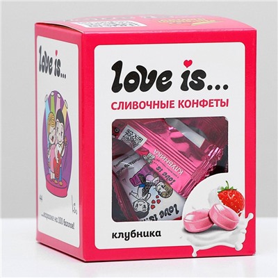 Жевательные сливочные конфеты Love is со вкусом КЛУБНИКИ + 4 наклейки, 105 гр.
