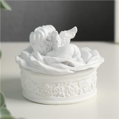 Полистоун шкатулка белый ангел на цветке 6*8*8,5 см МИКС