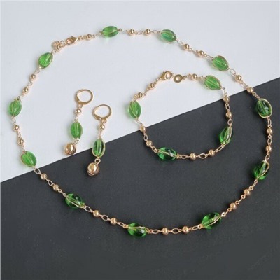 Комплект: ожерелье, серьги и браслет, покрытие: дубайское золото, цвет камней: зеленый, 341876,арт. 214.215