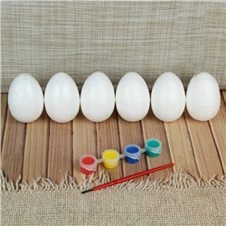 Набор яиц под раскраску 6 шт, размер 1 шт 5*7 см, краски 4 шт по 3 мл, кисть