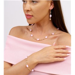 Комплект: ожерелье, серьги и браслет, покрытие: дубайское золото, цвет камней: розовый, 341876,арт. 214.264