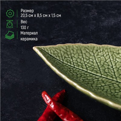 Блюдо керамическое сервировочное «Дендрарий», 20,5×8,5×1,5 см, цвет зелёный