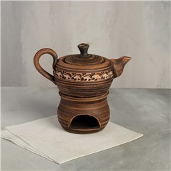 Чайник с подогревом "Домашний", декор, красная глина, 0.8 л