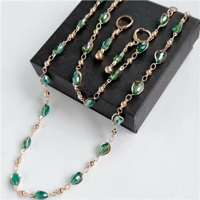Комплект: ожерелье, серьги и браслет, покрытие: дубайское золото, цвет камней: темно-зеленый, арт.214.398