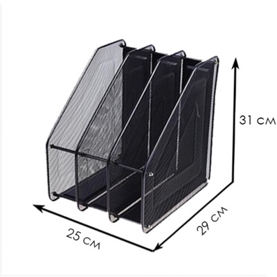 Лоток вертикальный для бумаг, 3 отделения, металлическая сетка, черный