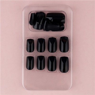 Накладные ногти «Однотонный чёрный», 24 шт, клеевые пластины, форма квадрат, цвет глянцевый черный