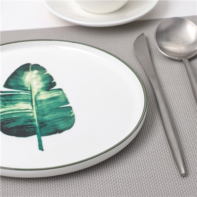 Тарелка десертная «Ботаника Пальма», d=20 см, цвет белый/зелёный